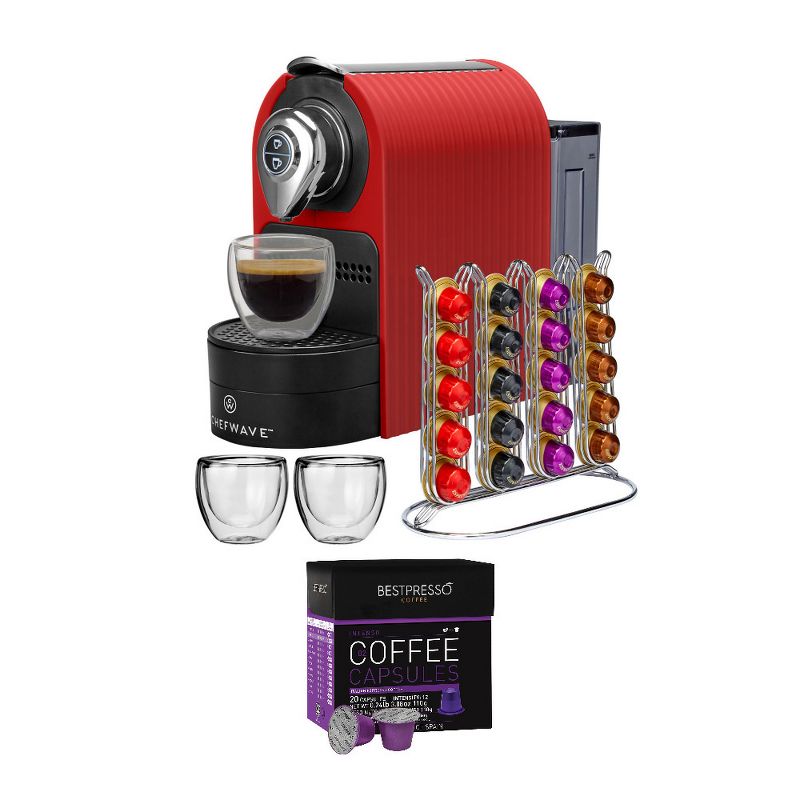 ChefWave Mini Espresso Machine for Nespresso Capsules (Red) with Accessories, 2 of 4