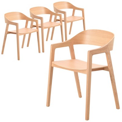 LeisureMod Dining Chair in Oak Wood Contemporary Accent Armchair with Open-Back Design Set of 4 Rivo Collection