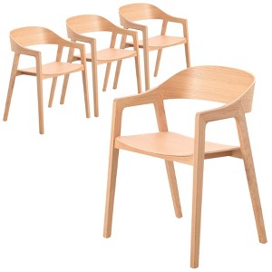 LeisureMod Dining Chair in Oak Wood Contemporary Accent Armchair with Open-Back Design Set of 4 Rivo Collection - 1 of 4
