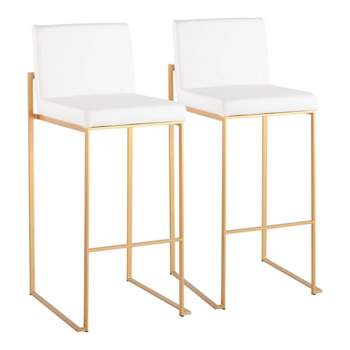 Set of 2 Fuji High Back Stainless Steel/Faux Leather Barstools with Gold Legs - LumiSource