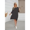 Coolmee Women Midi Dress Crewneck 3/4 Long Sleeve Irregular Hem Casual Loose Short Dress with Pockets - 2 of 4