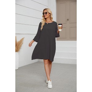 Women's Oversized Sweatshirt Dress 3/4 Sleeve Crewneck Tunic Sweatshirts Casual Long Pullover - 1 of 4