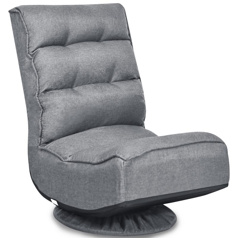 Costway Gaming Chair Fabric 6-Position Folding Lazy Sofa 360 Degree Swivel Grey, 1 of 11