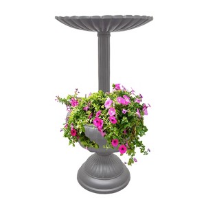 Ornate Cast Aluminum 35" Bird Bath with Planter - Gray - Oakland Living - 1 of 4