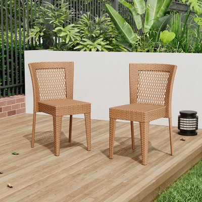 SKRAN Set of 2 Outdoor Rattan Chair, Farmhouse Back Patio Chair, Ergonomic Weather Resistant Armchair for Outdoor Dining, Garden, Porch