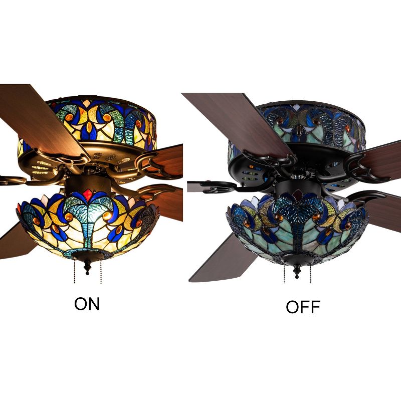 52&#34; LED Tiffany Style Stained Glass Halston Lighted Ceiling Fan Black - River of Goods, 3 of 16