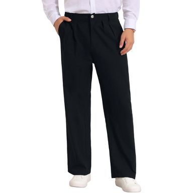 Inspire Chic Men's Pleated Side Pockets Breathable Lightweight Linen Pants 30 Black