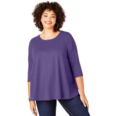 Roaman's Women's Plus Size Three Quarter Sleeve Swing Ultimate Tee