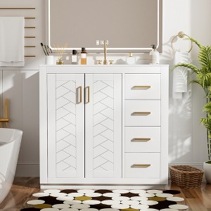 36" Retro Style Bathroom Vanity with Ceramic Sink, Freestanding Storage Cabinet with 3 Drawers & 2 Soft-Close Doors - ModernLuxe - 1 of 4