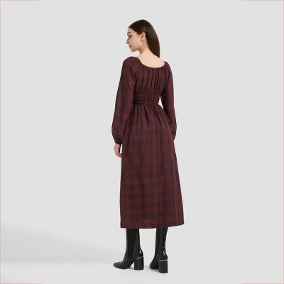 Women’s Long Sleeve Midi A-Line Dress – Universal Thread Rosewood Brown Plaid