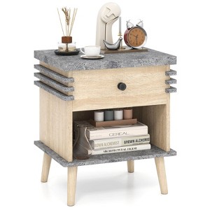 Costway 1/2 PCS 3-Tier Bedside Table with Antique Grey Faux Marble Top & Open Shelf - 1 of 4