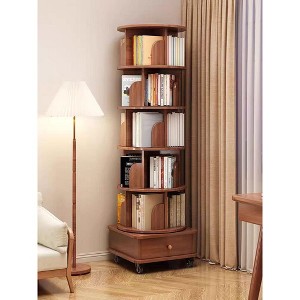 PAGED Rotating Bookshelf 360 Display Corner Bookshelf Bookcase Storage Rack with Drawer for Living Room, Home Office - 1 of 4