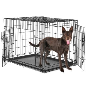 Lyngins Foldable Metal Dog Crate – Double-Door Dog Kennel with Partition Plate & Removable Tray, Portable Extra Large Dog Cage for Home/Travel - 1 of 4