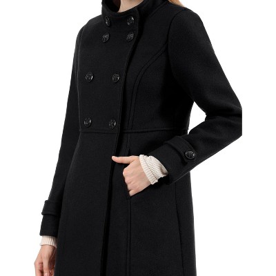 INSPIRE CHIC Women's Stand Collar Double Breasted Slant Pockets Trendy Outwear Winter Coat Black Large — фото 6