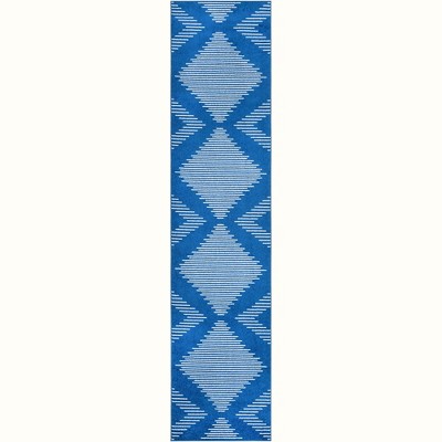 Kai Navy Blue Geometric Synthetic Runner Rug