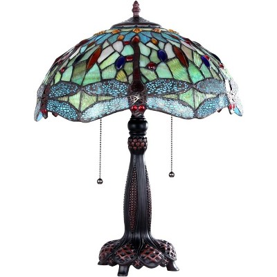 Empress Dragonfly Dark Bronze Stained Glass Table Lamp 16"