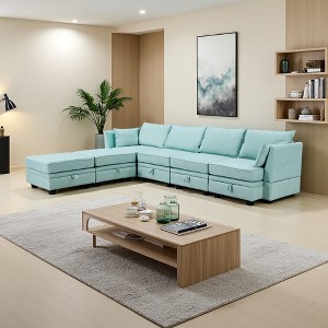 115.1" U-Shaped Modular Sectional Sofa Bed with Storage Seat - 1 of 4