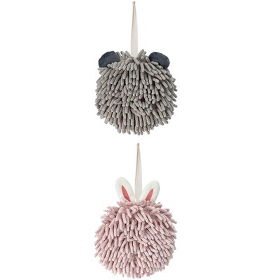 REGALWOVEN Soft Absorbent Chenille Decorative Hanging Ball Hand Towels 2 Pcs
