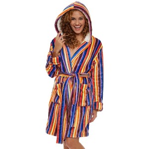 ADR Women's Short Robe, Plush Fleece Women's Robe, Hooded Bathrobe Woman - 1 of 4