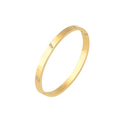 Anna-Kaci 18K Gold Plated Crystal Rhinestone Bangle Bracelets for Women with Cubic Zirconia Stainless Steel Bracelet for Valentines, Birthday
