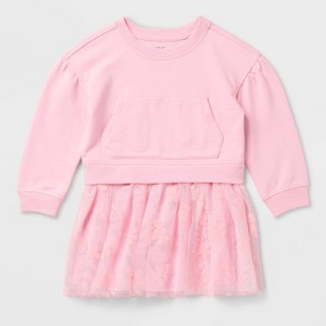 Toddler Girls' Adaptive Long Sleeve French Terry Dress - Cat & Jack™ Light Pink - 1 of 4
