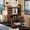 Farmhouse Makeup Vanity Tables with Sliding Lighted HD mirror, Vanity Desk with Glass Tabletop for Bedroom, Stool Included - 2 of 4