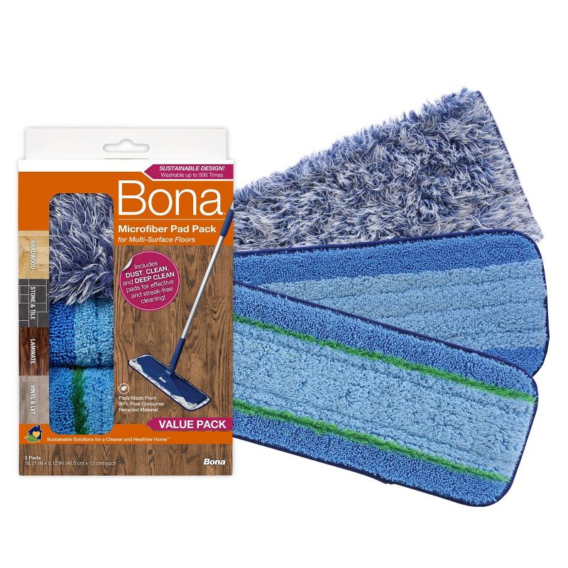 Bona Cleaning Products Reusable Mop Refill Multi Surface Microfiber Wet + Dry Floor Sweeping + Mopping Value Pack - 3ct, 1 of 11