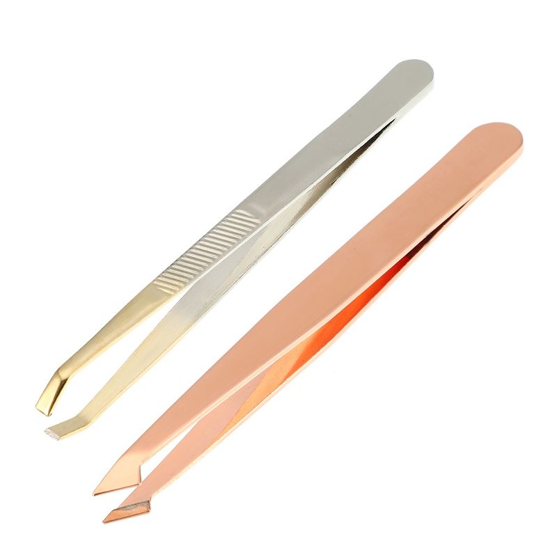 Unique Bargains Twill Stainless Steel Eyebrow Tweezers Rose Gold Tone 2 Pcs, 1 of 7