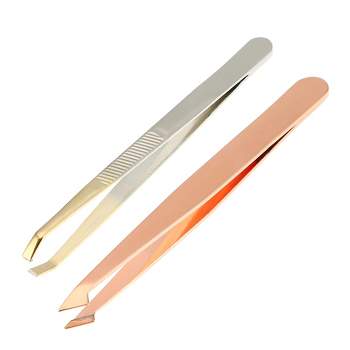 Unique Bargains Twill Stainless Steel Eyebrow Tweezers Rose Gold Tone 2 Pcs