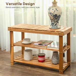 Hrinhom 27.6"W Natural Acacia Wood 2-Tier Shoe Rack Bench - 1 of 4