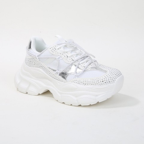 Женские кроссовки BERNESS Women's Rosa Chunky Rhinestone Mesh Sneakers White 8