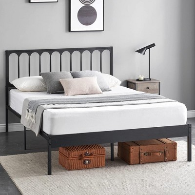 Trinity Bed Frame With Led Lights & Curved Rattan Headboard & Wooden  Support Legs, No Box Spring Needed, Easy Assembly : Target