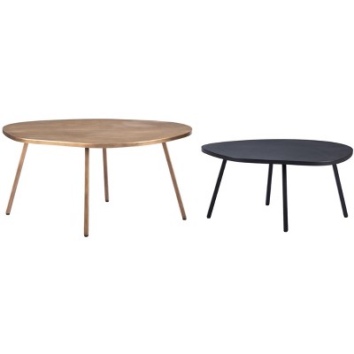 Castelo 2-Piece Brass and Black Metal Coffee Table Set