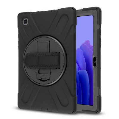 MyBat Case for Samsung Galaxy Tab A7（T220) – Heavy Duty Shockproof Cover with 360° Rotating Kickstand, Hand Strap & Pen Holder, Black