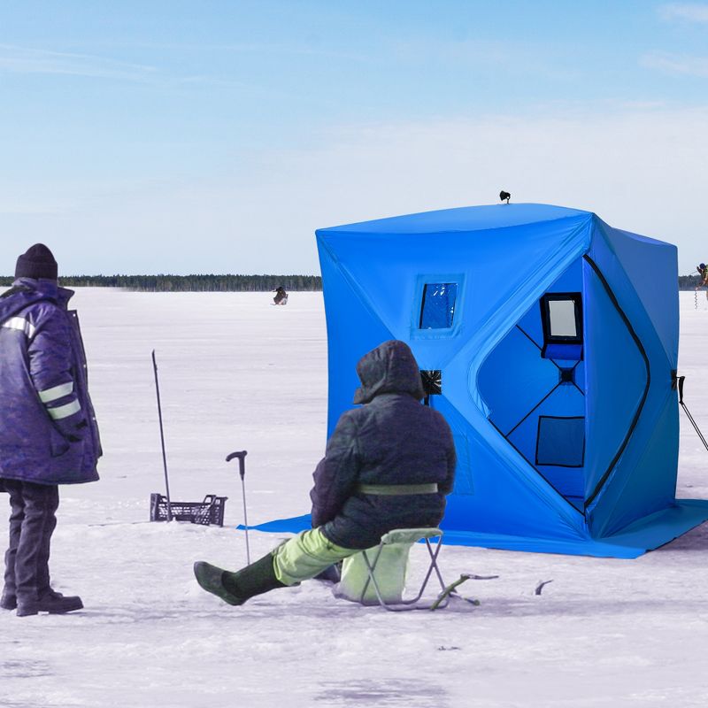 Outsunny 2 Person Ice Fishing Shelter, Waterproof Oxford Fabric Portable Pop-up Ice Tent with Bag for Outdoor Fishing, 3 of 9