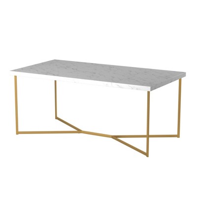 NicBex Mid-Century Modern Coffee Table (Round or Rectangle) X-Shaped Metal Base & Faux Marble Top