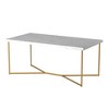 Okak Round/Rectangle Coffee Table with X-shaped Metal Base and Faux Marble Top Mid-Century Modern for Living Room - 2 of 4