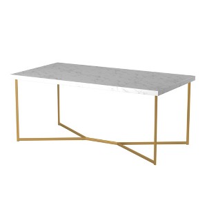 NicBex Mid-Century Modern Coffee Table (Round or Rectangle) X-Shaped Metal Base & Faux Marble Top - 1 of 4