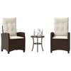 vidaXL 3-Piece Reclining Bistro Set - Brown Poly Rattan Patio Chairs with Cushions and Round Table for Garden, Balcony, Outdoor Lounge - 2 of 4
