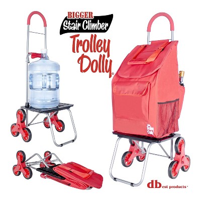 dbest products Stair Climber Foldable Collapsible Grocery Shopping Cart Utility Wagon Trolley Dolly with 6 Wheels, Red