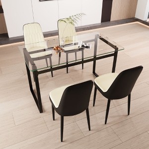 NicBex 51" Dining Table Set for 4 Modern Rectangular Tempered Glass Table with 4 PU Chairs for Dining Room, Black - 1 of 4