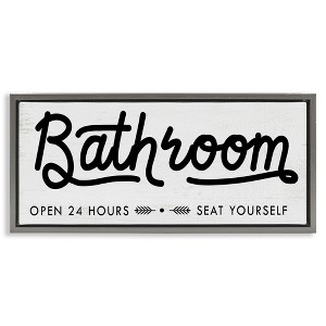 Stupell Industries Seat Yourself Bathroom Sign Floating Frame Canvas Art, Gray, 25" x 11" - 1 of 4