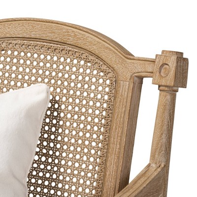 Antique Whitewashed Mahogany Wood Barrel Accent Chair in Ivory