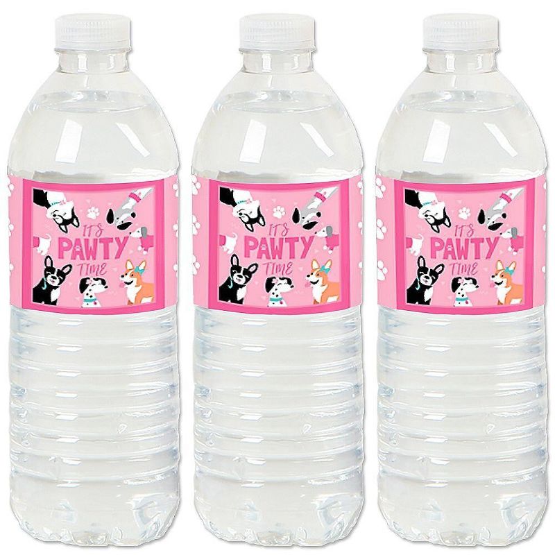 Big Dot of Happiness Pawty Like a Puppy Girl - Pink Dog Baby Shower or Birthday Party Water Bottle Sticker Labels - Set of 20, 1 of 6