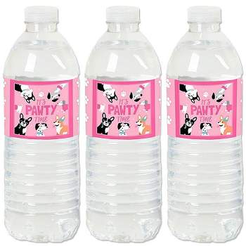 Big Dot of Happiness Pawty Like a Puppy Girl - Pink Dog Baby Shower or Birthday Party Water Bottle Sticker Labels - Set of 20