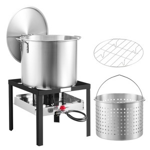 VEVOR 80 Qt Seafood Boiling Kit with Strainer, Outdoor Seafood Boil Pot and Basket, Cooking Set for Crab Crawfish Lobster Boiling, Silver - 1 of 4