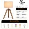18" Industrial Tripod Table Lamp with Natural Wood Base, Metal Accents & Linen Shade for Bedroom, Living Room or Office - 4 of 4
