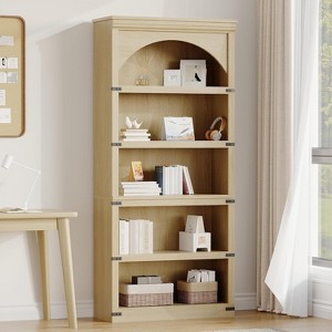 Arched 5-Shelf Bookcase, 68.7" Tall Curved Wooden Bookshelf for Home Office, Living Room, Farmhouse Display Storage Shelf - 1 of 4