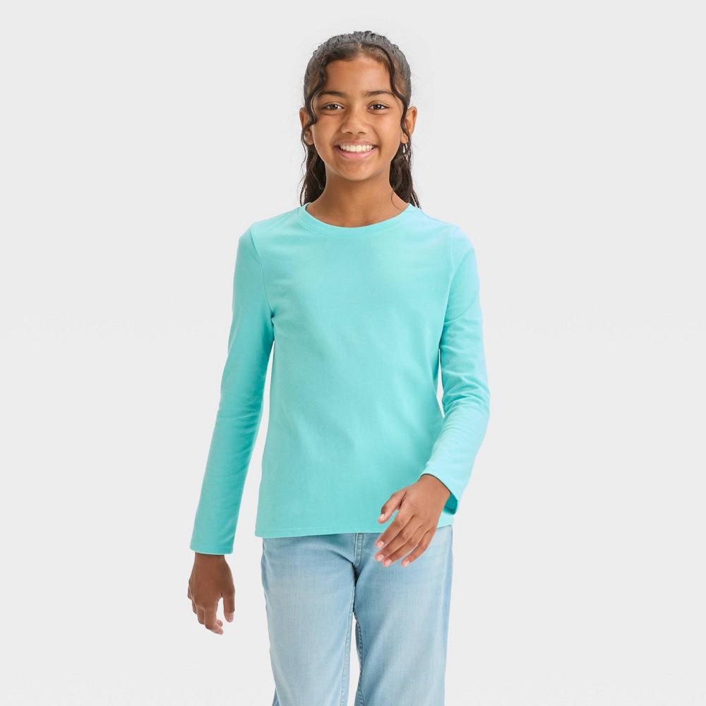 Girls' Long Sleeve T-Shirt - Cat & Jack™ Aqua Blue XL(14) 