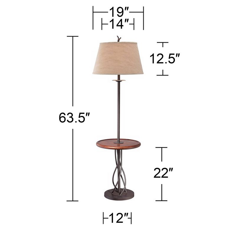 Franklin Iron Works Industrial Floor Lamps 63.5" Tall Set of 2 with Tray Table Dark Rust Iron Twist Base Wood Linen Shades Living Room House, 5 of 6